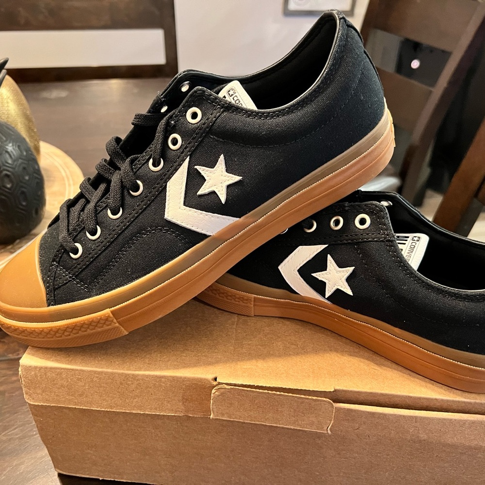 Converse Black and White Sneakers with Brown Soles